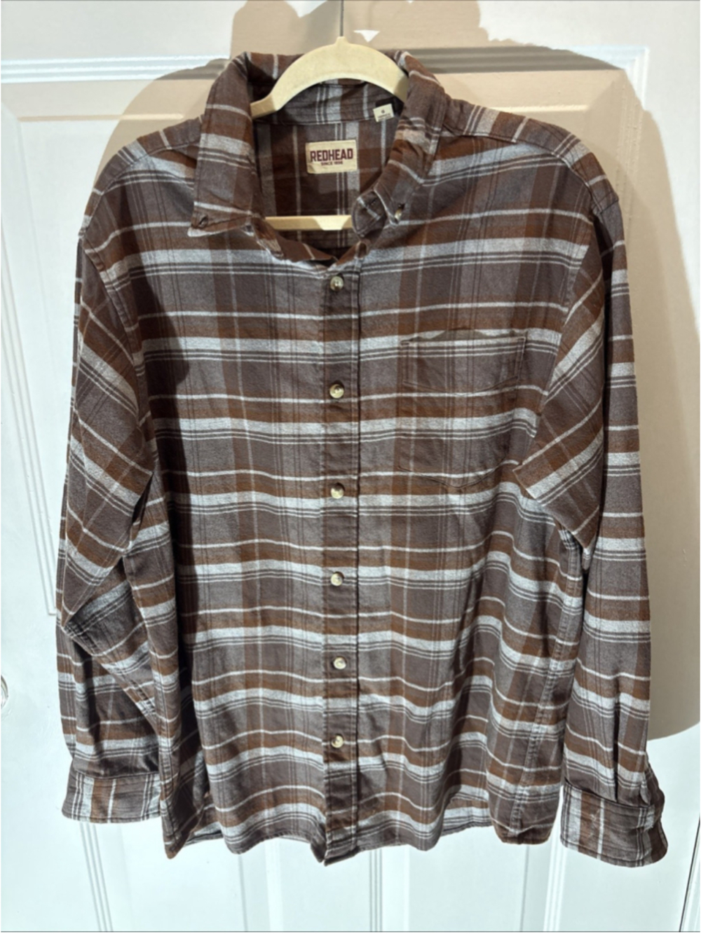 Redhead Man’s Long Sleeve Button Down Flannel Brown /Rust Plaid L 1134